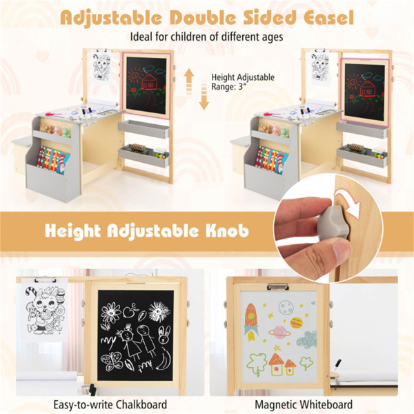 儿童多功能艺术中心，带双面架，3年以上木制艺术桌椅，灰色-7