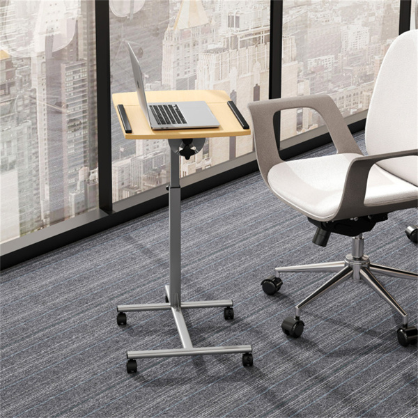 可调节笔记本电脑桌推车，24.5“-36”高度和倾斜角度移动工作站，带可锁定轮子，自然-10