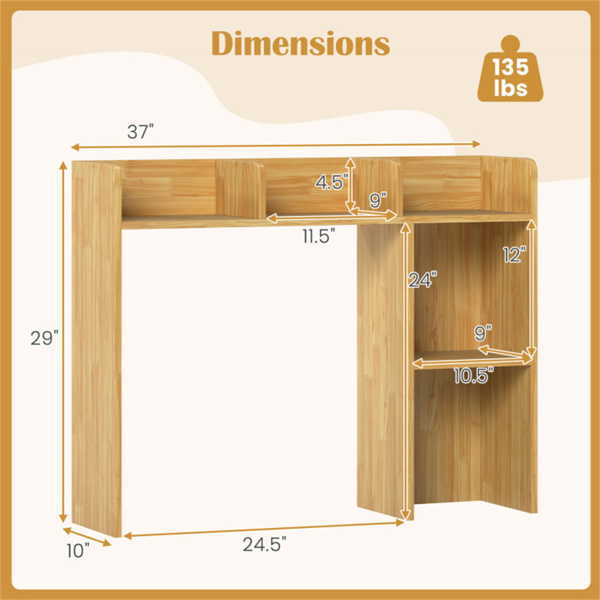 米色桌面书架，适用于27英寸/68.58厘米显示器，93.98×25.40×73.66厘米工程木桌把手，带防倾倒套件，容量100磅-3