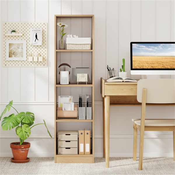 节省空间的5层窄书架，4立方开放式储物架，用于客厅学习-自然色-7