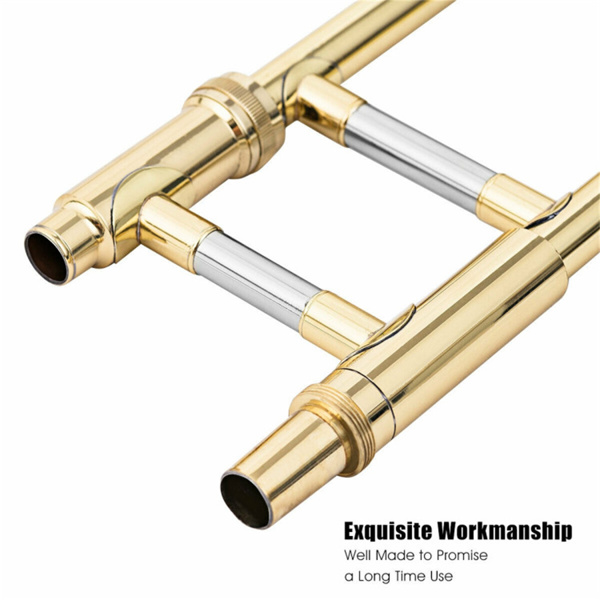 初学者爵士B-Flat男高音长号金色漆，带背包盒清洁套件手套-12