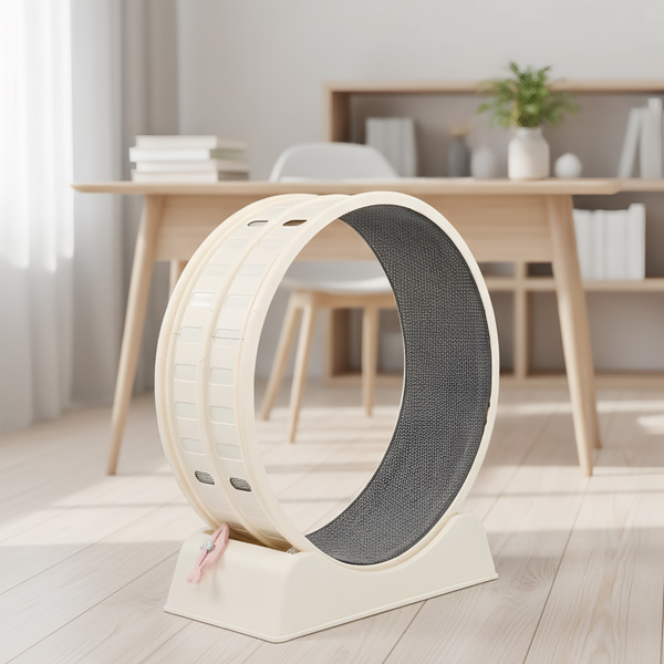 80*34*86CM 米白色 PP 轨道连接片组装 圆形配灰色地毯+1根逗猫棒 15kg 猫跑步机-3