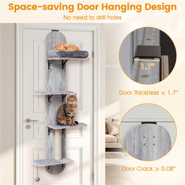 门挂猫树5层高度可调4层攀爬无钻公寓灰色-6