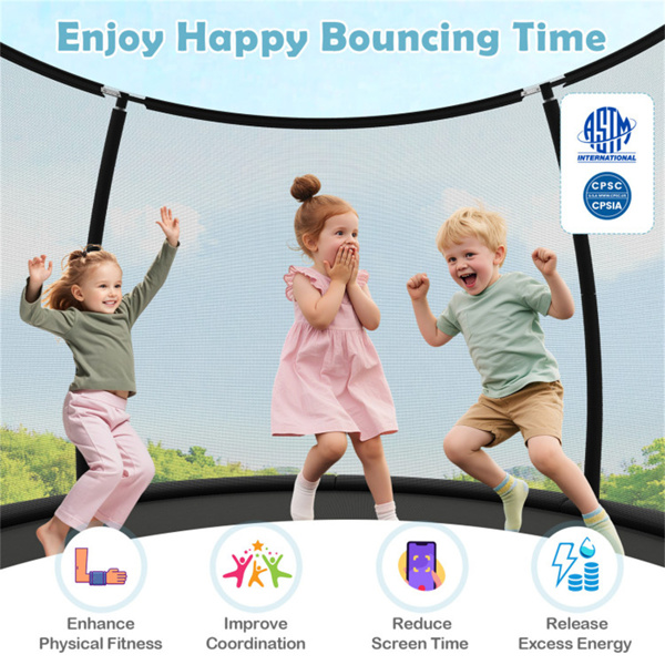 10英尺儿童和成人蹦床，304.80厘米圆形蹦床，带安全围栏网，880LBS静态容量-8