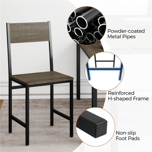 4把工业餐椅，330LBS容量金属框架厨房边椅，灰色  -6
