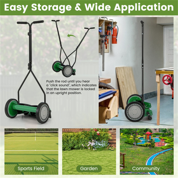 14英寸推式割草机，带抓草袋 绿色-7