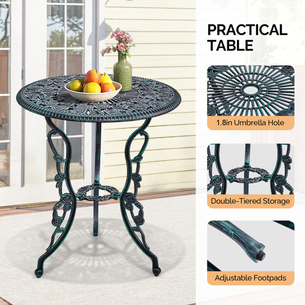 2pcs单人椅和1pc圆桌 玫瑰花型 铜绿色 铸件套装-5