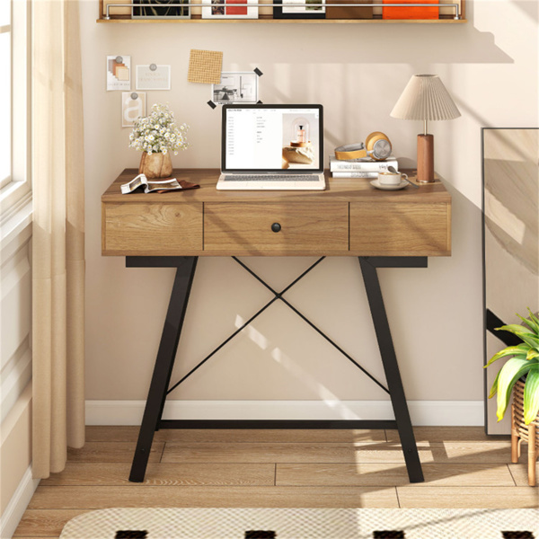 翻转式镜面梳妆台38英寸，2个交流电源插座USB Type-C充电站化妆台电脑桌-3