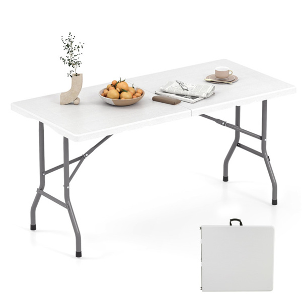 5FT可折叠野餐桌，HDPE顶部400LBS容量露营桌，带把手，白色-1