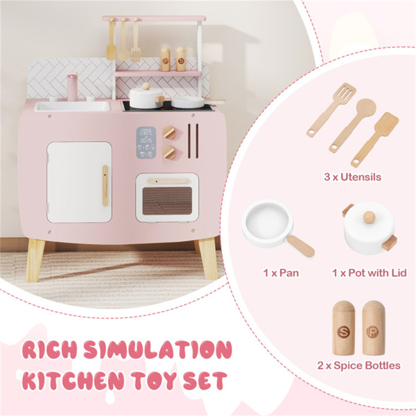 木制儿童厨房玩具套装，配有厨具配件、储物柜和幼儿挂钩-8