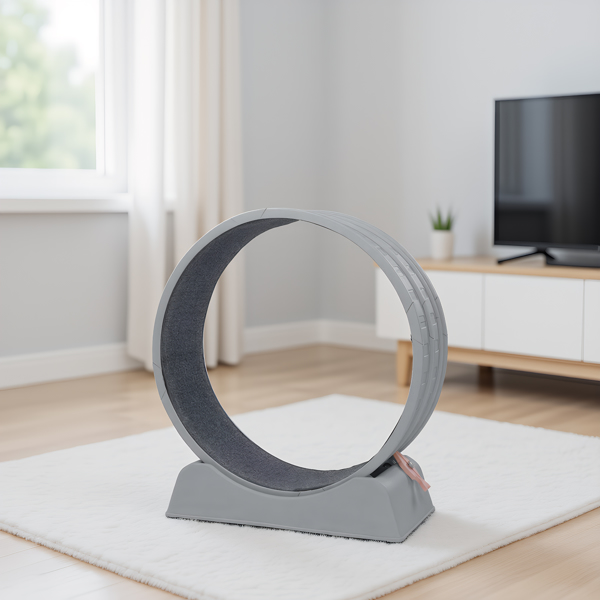 80*34*86CM 灰色 PP 轨道连接片组装 圆形配灰色地毯+1根逗猫棒 15kg 猫跑步机-3