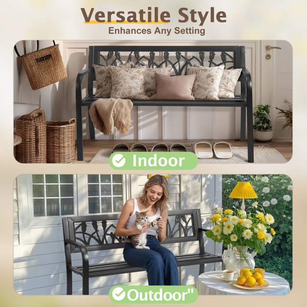 49in PVC郁金香靠背 黑色 铁长椅-15