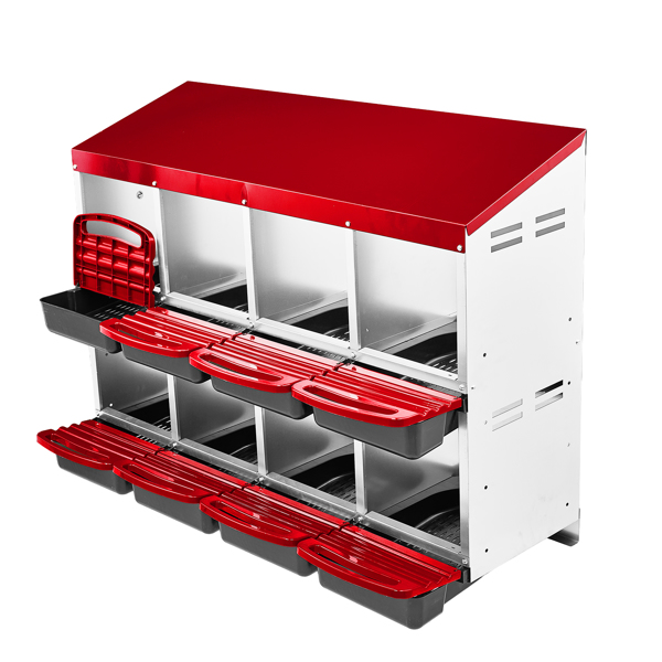 8隔间 106*52*79cm 斜顶房屋 红色 铁+塑料 喂食用品-3