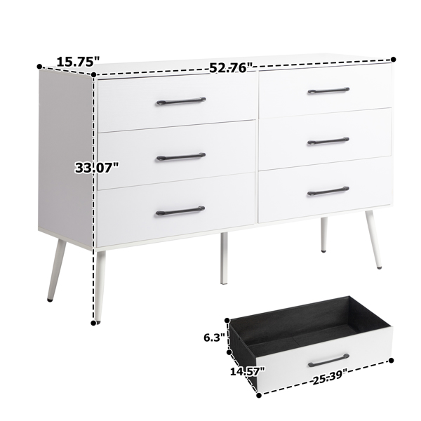 白色 刨花板+无纺布 贴三胺 133*40*84cm 双排3层6抽带高脚 抽屉柜 饰面布抽柜-3