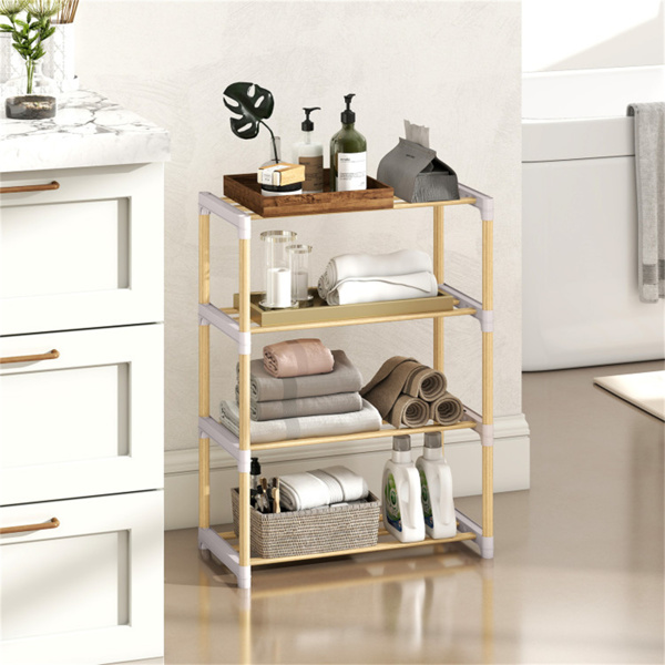 4层实心松木鞋架可堆叠设计，每架33LBS通风板条架，自然+灰色-7