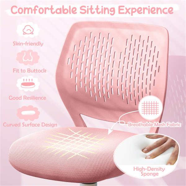 符合人体工程学的儿童办公椅，16.5英寸-21英寸高度可调网眼学习椅 浅粉色-9