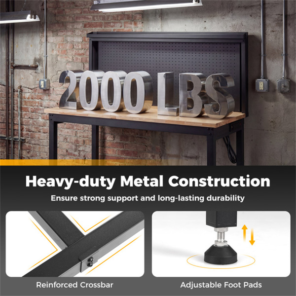 48英寸重型工作台2000LBS容量7层高度可调，内置电源板-7