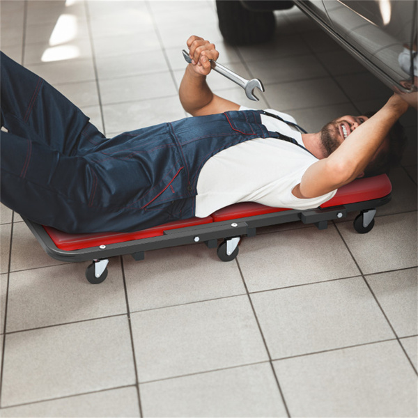 可折叠车库爬行器，带软垫座椅，6个通用脚轮，车间双模维修工具-3