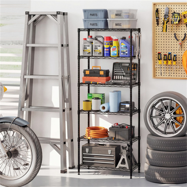 6层重型金属线架，900LBS总容量存储架，带可调节架，黑色-7