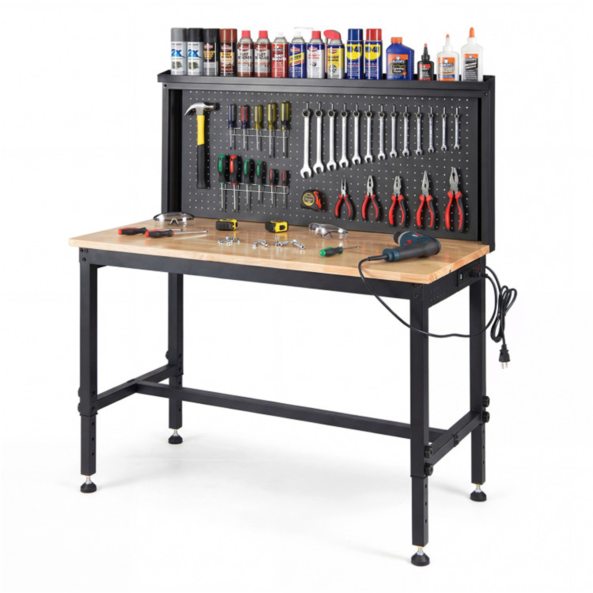 48″ Heavy-Duty Workbench 2000LBS Capacity 7-Level Height Adjustable with Built-in Power Strip