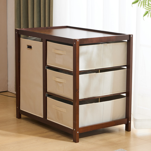 咖啡色 油漆面 松木 木框 顶部可拆卸 87*53*87.5cm 儿童木床 3布抽+1布袋 换尿布台-32