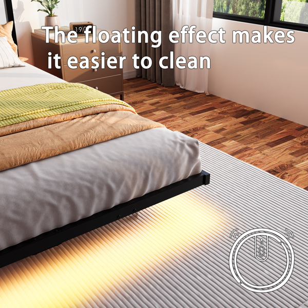 大号悬浮式床架，带床头板和储物空间，全尺寸平台床架，带USB充电接口和LED灯，重型钢制床板，易于组装，黑色--不支持self-pick up且不支持指定仓库发货-5