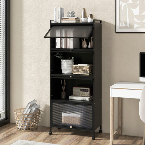 5层滚动微波支架翻转防尘门4脚轮带刹车厨房储物架-9