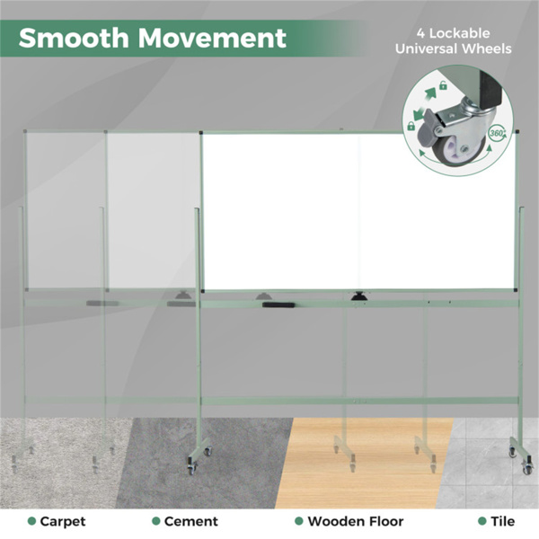 360°旋转双面磁性白板，182.88×91.44cm书写面移动式带脚轮干擦板，绿色-4