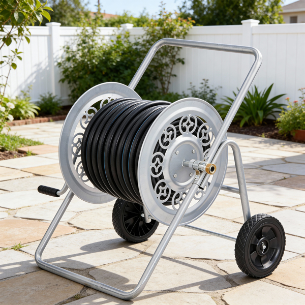 175FT水管车 76*58*70.5CM  银色 PVC实心轮 复古花纹 水管车-9