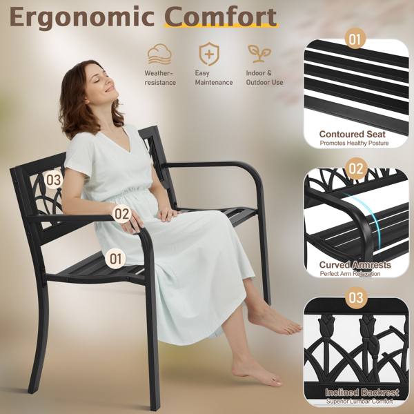 49in PVC郁金香靠背 黑色 铁长椅-13