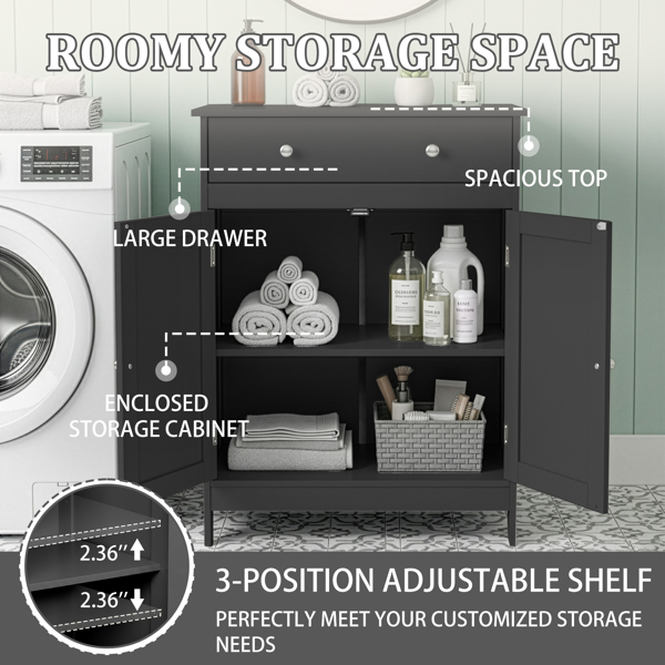 黑色 刨花板三胺贴面 60*30*80cm 双门 单抽 浴室立柜-12