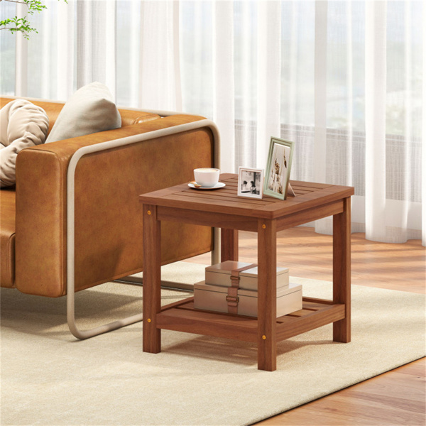 多功能双层木制边桌，花园客厅池畔易于组装的床头柜-5