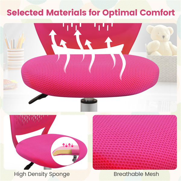 符合人体工程学的儿童办公椅，16.5英寸-21英寸高度可调网眼学习椅 粉色-9