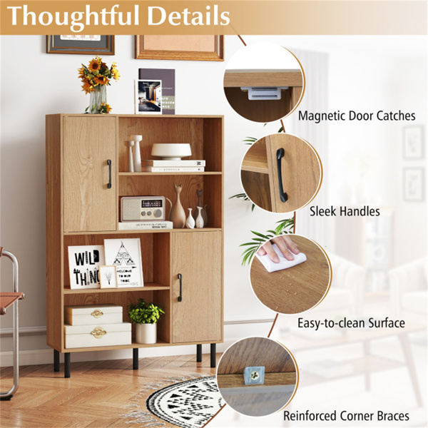 4层2门开放式货架储物柜，入口和客厅总容量为176磅​-自然色-8