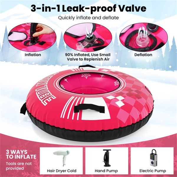 600D防水牛津布雪橇，加固手柄，成人儿童可拆卸牵引带-粉色-6