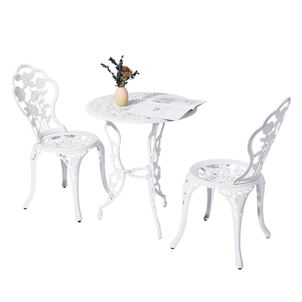 2pcs单人椅和1pc圆桌 玫瑰花型 白色 铸件套装-1