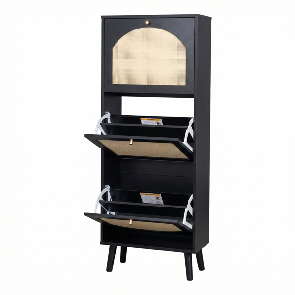 藤面3翻斗 鞋柜 刨花板 54*24*135 cm  黑色-10