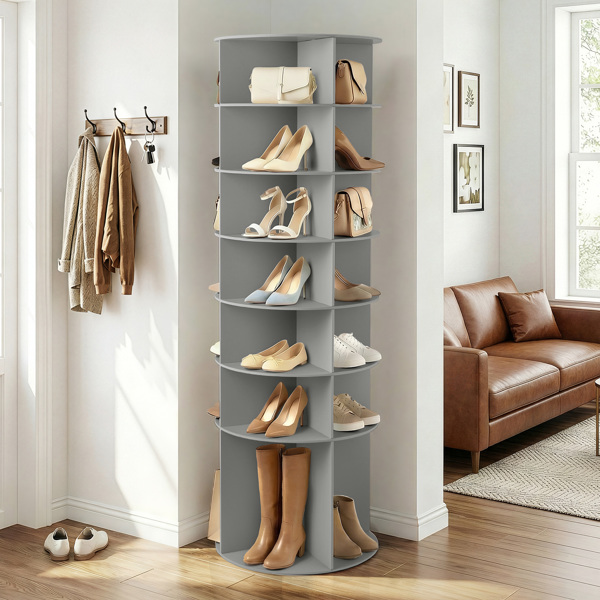 7 层 可360° 旋转 木塑板 60*60*184cm 鞋架 灰色-14