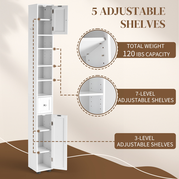 白色  密度板喷漆 竖纹 20*20*180cm 1抽2门4层 窄柜 浴室立柜-14