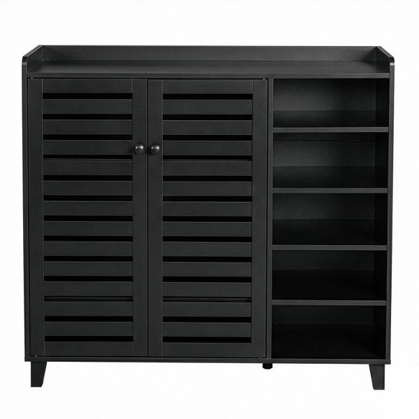 2门带5个开放格桌面带挡板 鞋柜 密度板 116*35.5*107cm 黑色-11