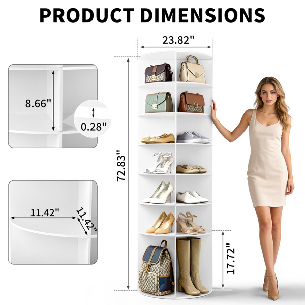 7 层 可360° 旋转 木塑板 60*60*184cm 鞋架 白色-3