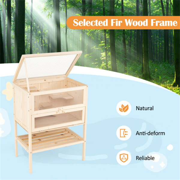 31.5英寸冷杉木仓鼠笼，带翻网屋顶、多层活动区和底部储物架-10