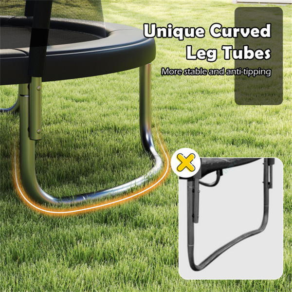 8FT蹦床，带安全罩，243.84cm圆形蹦床，适合3岁以上儿童和成人，静态容量880LBS，黑色-10