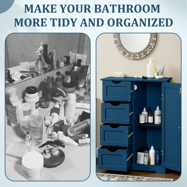 海军蓝  密度板喷漆+三胺贴面 竖纹 56*30*82.5cm  4抽 1门 浴室立柜-7