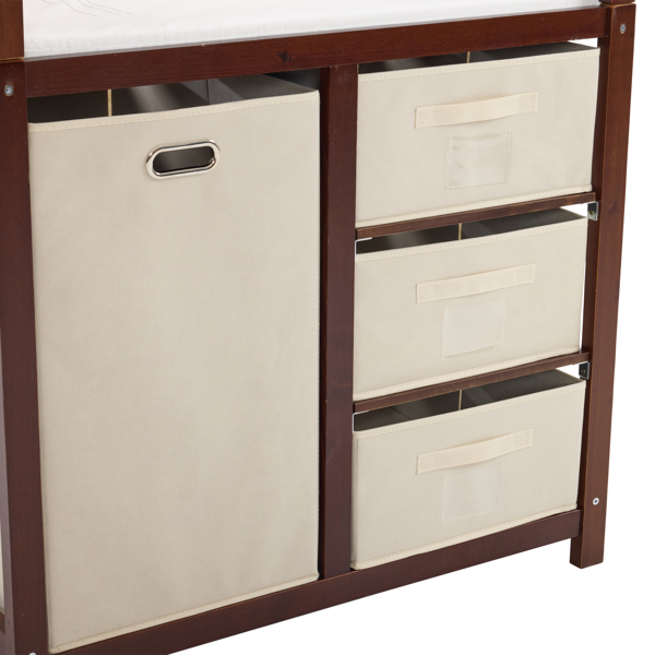 咖啡色 油漆面 松木 木框 顶部可拆卸 87*53*87.5cm 儿童木床 3布抽+1布袋 换尿布台-12