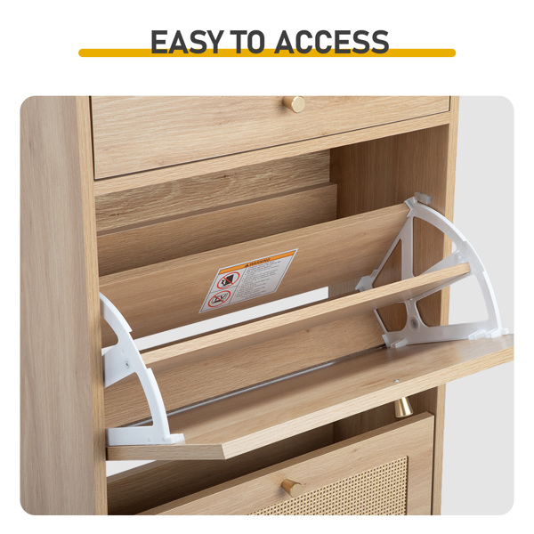 藤面1抽2翻斗 鞋柜 刨花板 54*24*110cm 原木色-8