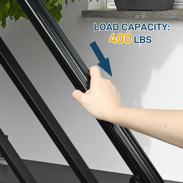 哑光黑色   1-4阶 可调节  卷边扶手 庭院楼梯扶手-5