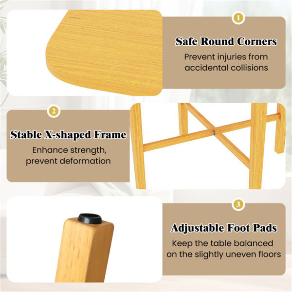节省空间的圆形转角餐桌，可容纳2-4个自然木纹折叠餐桌-4
