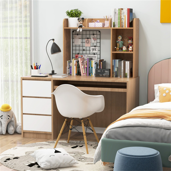 自然色桌面书架，适用于27英寸/68.58厘米显示器，93.98×25.40×73.66厘米工程木桌把手，带防倾倒套件，容量100磅-8