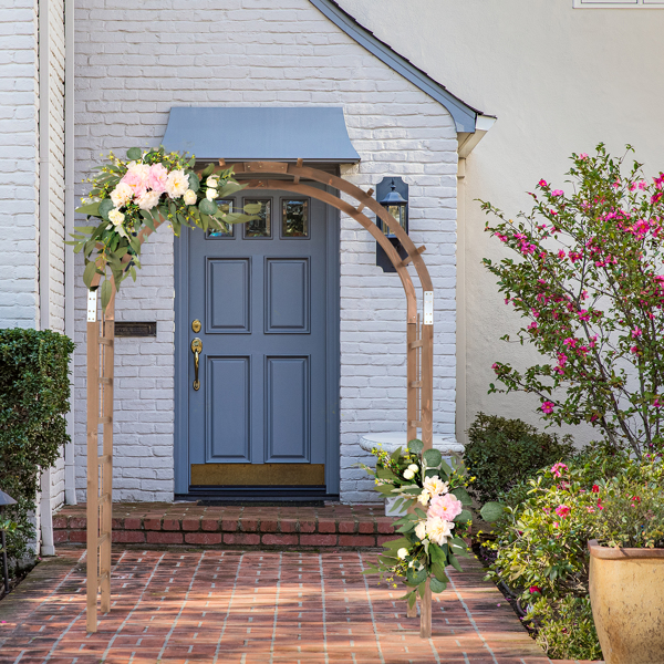 7ft 深棕色 圆弧顶 竖格 木拱门-11